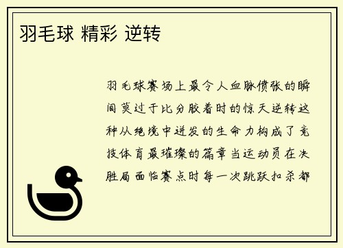 羽毛球 精彩 逆转